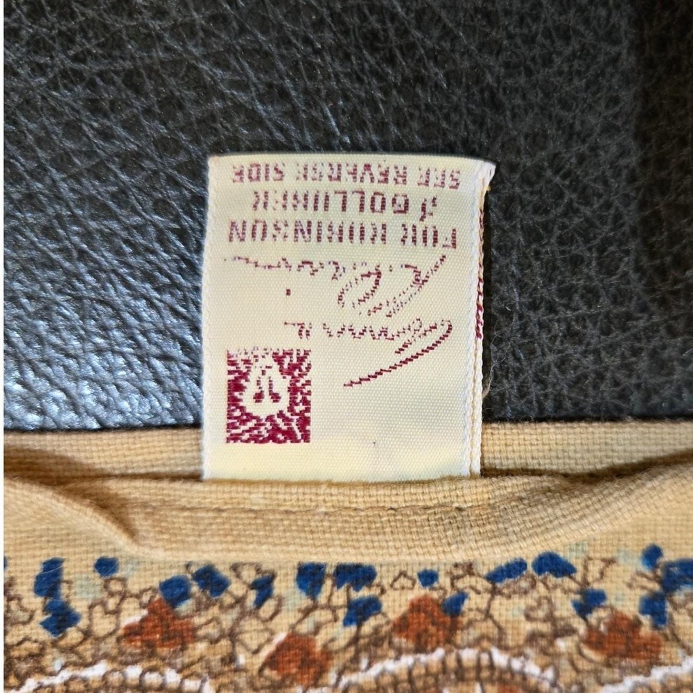 Anne Klein Tablecloth Tan Paisley Cotton Vintage Square 50x50 Lion Logo Like New - Picture 5 of 9